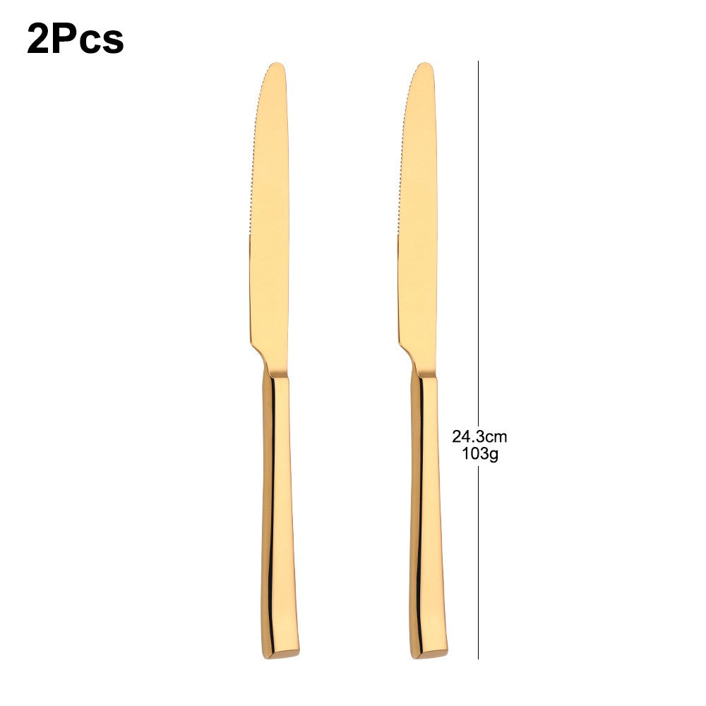 Faca de Jantar Dourada 2/4/6/12 Peças Conjunto de Facas Ocidentais Talheres Elegantes Prateados Louça Espelhada Aço Inoxidável 420 Facas de Mesa
