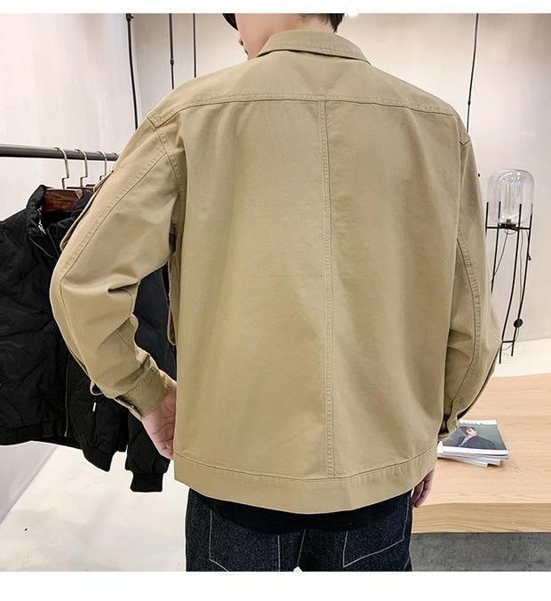 Men's Casual Jacket Spring Autumn Button Lapel Work Coat New Solid Color Multi-pocket Tops Men Fashion High Quality