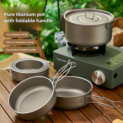 Titanium Outdoor Pot Set Picnic Camping Set Tableware Foldable Lightweight Portable Soup Pot Cooking Pot Set