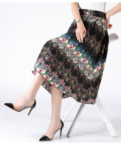 Women's Plus Size Half Skirt 2024 Summer New Bohemian Style Printed Pleated Skirt Fashionable Spring Women's Clothing
