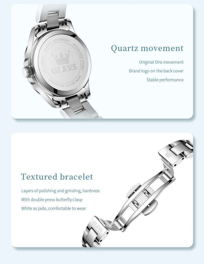 OLEVS Women's Watches Trend Elegant Stainless Steel Original Brand Small Dial Quartz Wristwatch for Lady Waterproof Luminous New