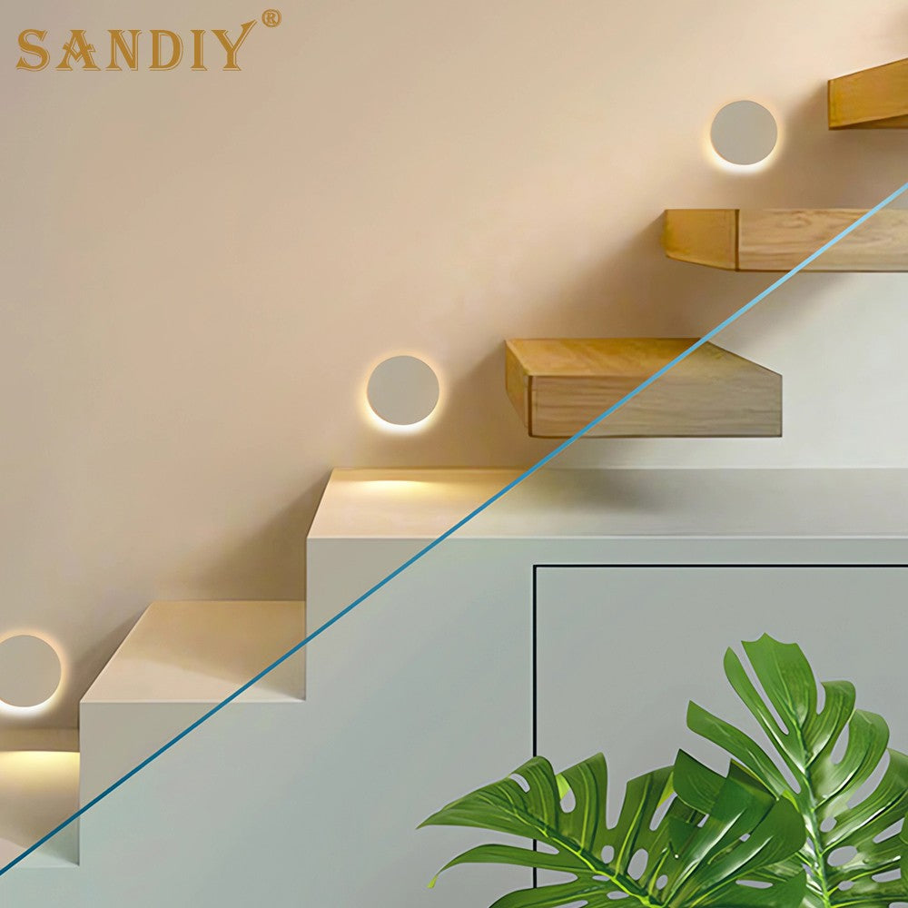 SANDIY Led Step Light Recessed Wall Lamp Round Stair Lighting Waterproof Indoor&Outdoor Luminaire for Bathroom Yard Balcony Deck