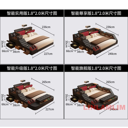 Luxury Tech Smart Multifunctional Bed with Massage Chair, Bluetooth Speakers, Projector, USB – Modern Upholstered King Size Bed