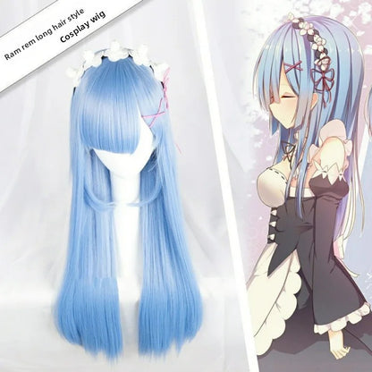 Peruca Ram Rem Cosplay de Cabelo Liso Longo para Anime Shows e Convenções Fabricante Chinês de Alta Qualidade Origem