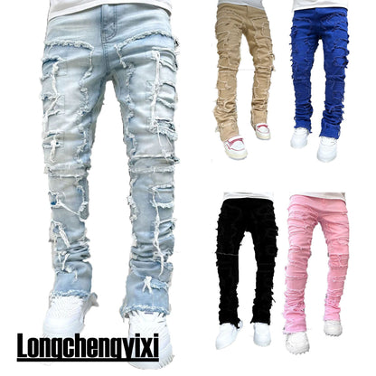 Novas calças jeans com pernas retas, jeans retrô, estilo urbano, moda ins, estilo explosivo, calças jeans masculinas retrô elásticas, novas.