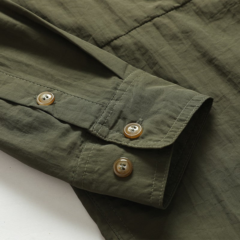 2024 New Summer Cargo Shirt for Men Long Sleeve 2-Pocket Shirts Outdoor Casual Colthing Solid Color Quick-dry Tops Overshirt