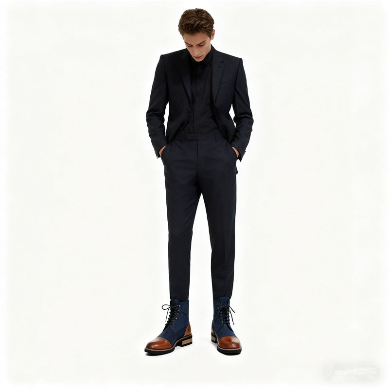 Men's Leather Lace - up Ankle Boots Retro Color - Block Formal Casual Boots Comfortable Non - slip Dress Boots For Daily Wear