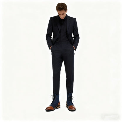 Men's Leather Lace - up Ankle Boots Retro Color - Block Formal Casual Boots Comfortable Non - slip Dress Boots For Daily Wear