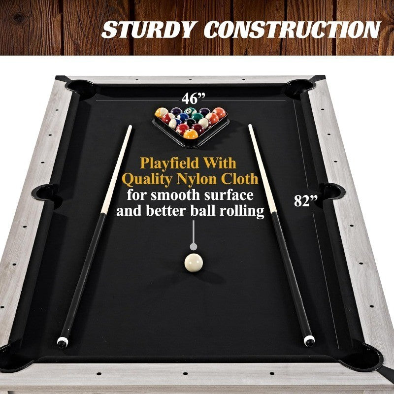 7ft 3-in-1 Pool Table with Drop Pockets, Convertible Dining Top & Table Tennis, Includes Game Accessories