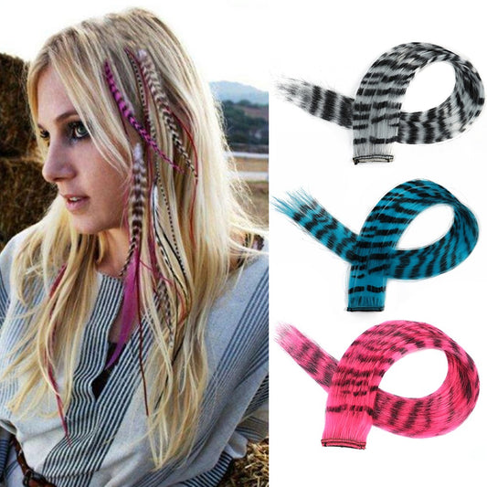 Extensão de Cabelo Sintético 18" Longo Liso Feminino Clip-In de Alta Temperatura Pedaço de Cabelo Peruca de Pena Azul Rosa Colorido