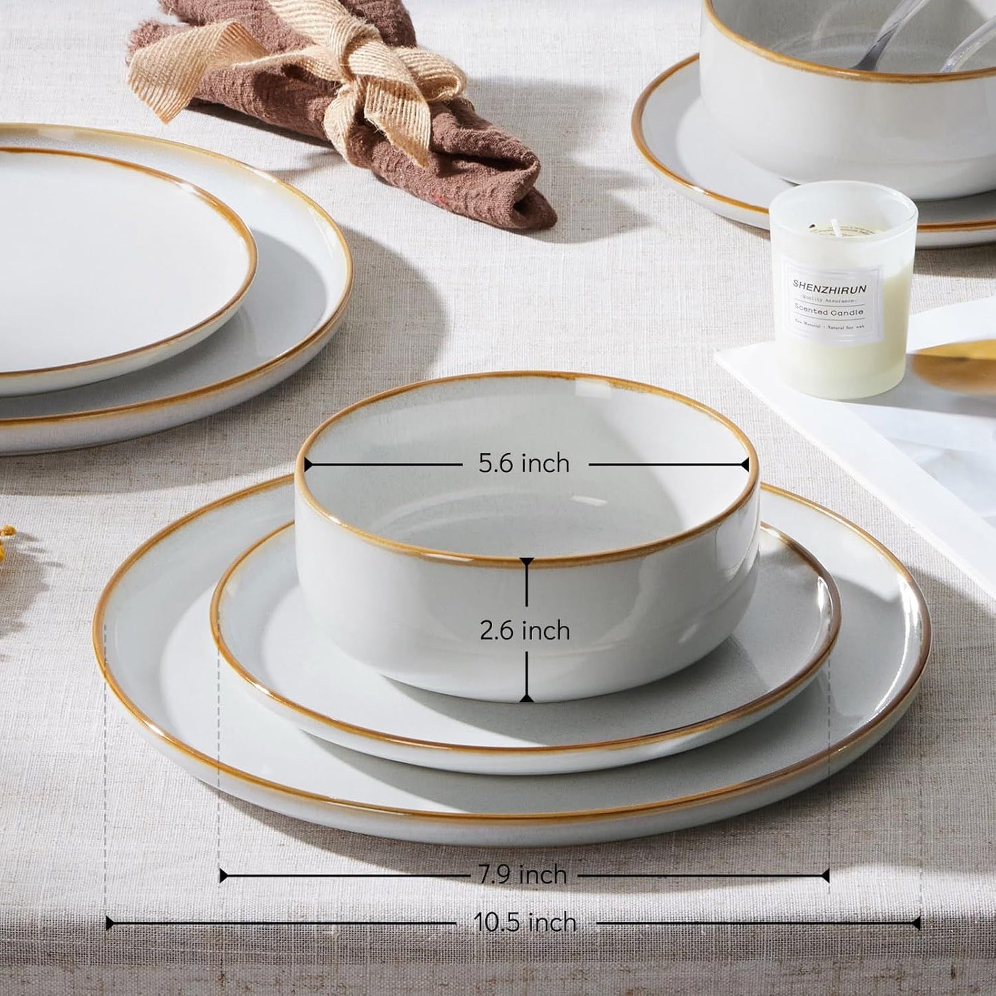 Conjunto de Pratos e Bowls para 4, Aparelho de Jantar em Grés de 12 Peças, Conjunto de Louças de Cerâmica com Esmalte Reativo, Micro-ondas e Lava-louças