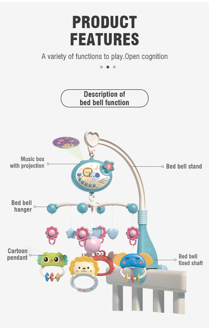 Baby Musical Crib Mobile And Rattle Remote Control Function 360 Rotating Mobile Baby Toys With Projection Hanging Bell Toy Gifts
