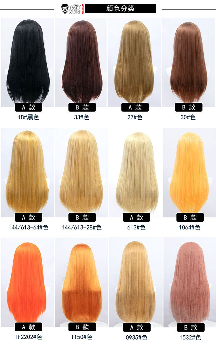 ?HSIU Brand?26 Colors 60cm Long Straight Hair Pink Gray  White purple Black pink Fiber synthetic wig + Free brand wig net