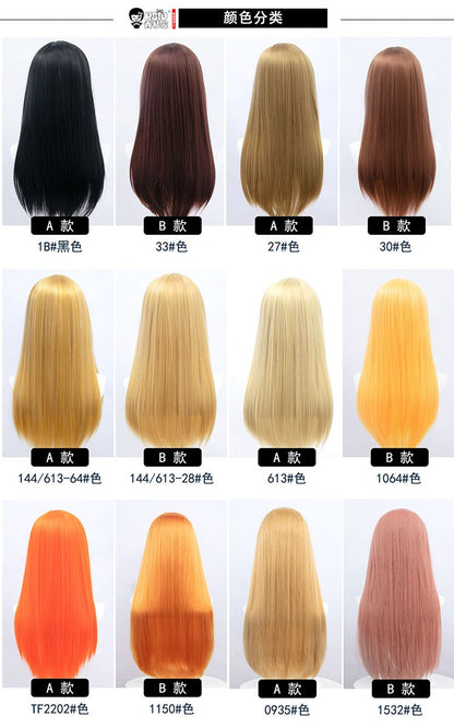 ?HSIU Brand?26 Colors 60cm Long Straight Hair Pink Gray  White purple Black pink Fiber synthetic wig + Free brand wig net