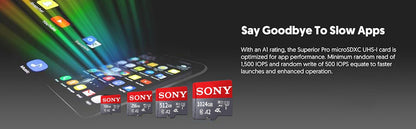 Cartão de Memória SONY SD 128GB 256GB de Alta Velocidade Micro TF SD 1024GB 512GB A2 U3 V30 Flash Cards Para Celular Xiaomi PC Câmera