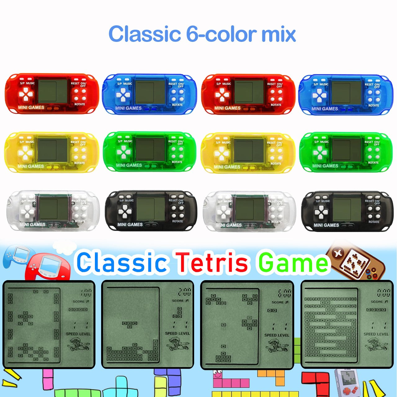 12-100pcs Mini Handheld Game Console Keychain Video Game Party Favors For Kids Birthday Christmas Gifts School Classroom Prizes