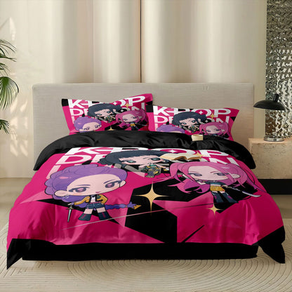 Kpop Demon Hunters Huntrix Bedding Set - Single to King Size, Anime Print Duvet Cover Sets for Adult Bedrooms
