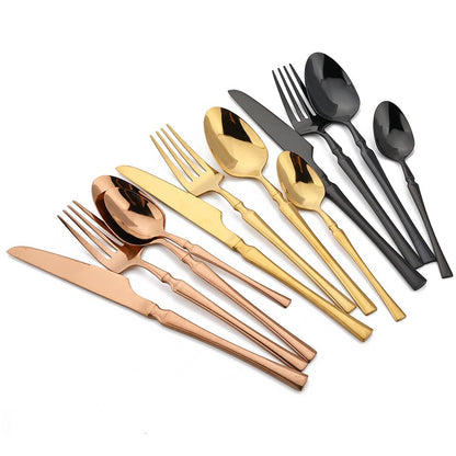 JANKNG 24 peças Conjunto de Talheres de Aço Inoxidável Louça Utensílios de Mesa Cozinha Alimentos Talheres Pretos Prata Brilhante Garfo Faca Colher