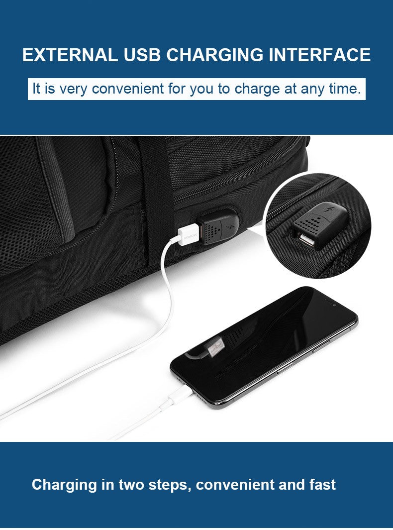 Mochila Masculina Antifurto Impermeável para Notebook de 17 polegadas com Carregamento USB, Mochila de Viagem de Negócios e Escolar Masculina