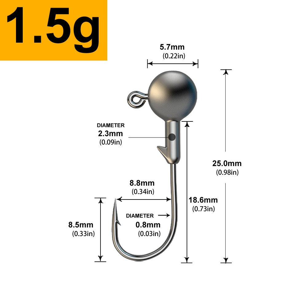 MrLurion 30pçs 1g 2g 3g 5g 10g 14g 18g 22g 25g 28g Anzol tipo jig head, anzol redondo para iscas soft e crank