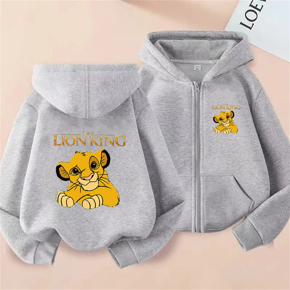 Children's New Anime Lion King Simba Zipper style Pink Long Sleeve Hoodies Tops leisure Sweatshirt Girls Age 3-12 Holiday gifts