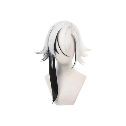 Peruca Cosplay Anime Arlecchino Curta Reta Branca Preta Cabelo Sintético Peluca Para Festival Frieren Adereços de Halloween