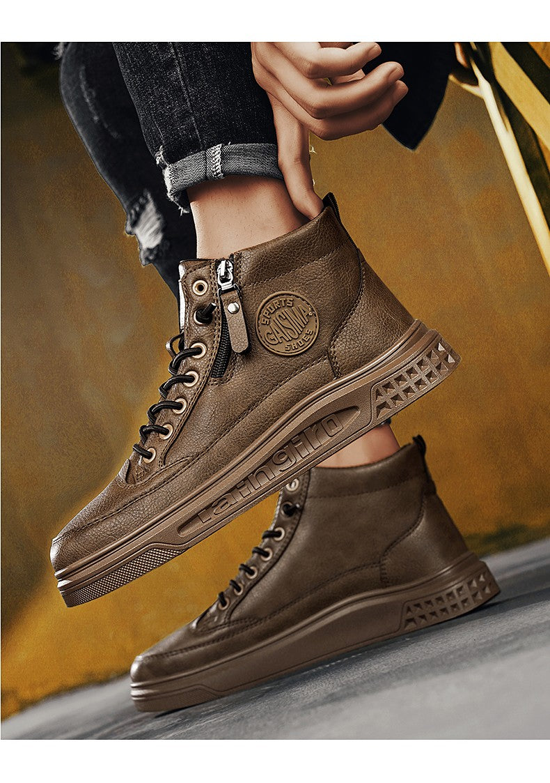 Leather Men Ankle Boots Fashion comfortable Men Sneakers Luxury British style High Top Shoes Men Platform Casual Shoes 2025 New