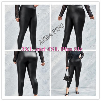 Faux Leather Plus Size Leggings for Women Big Size 5XL 6XL 7XL Black  Girls Spandex Clothing Pleather PU Leggings