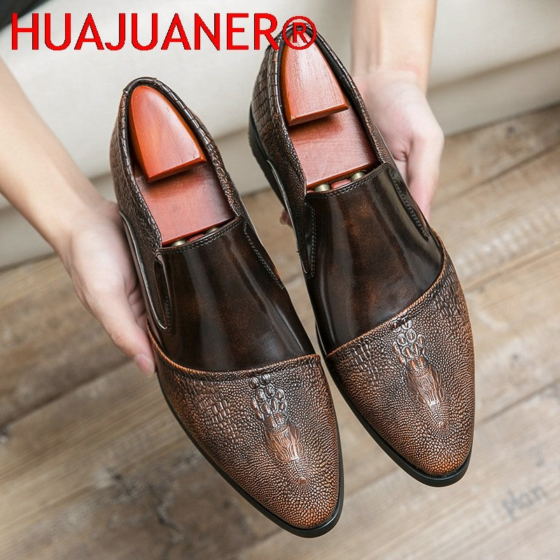 Luxury Crocodile Pattern Men Business Loafers Big Size Fashion Leather Comfortable Designer Wedding Social Formal Platform Shoes