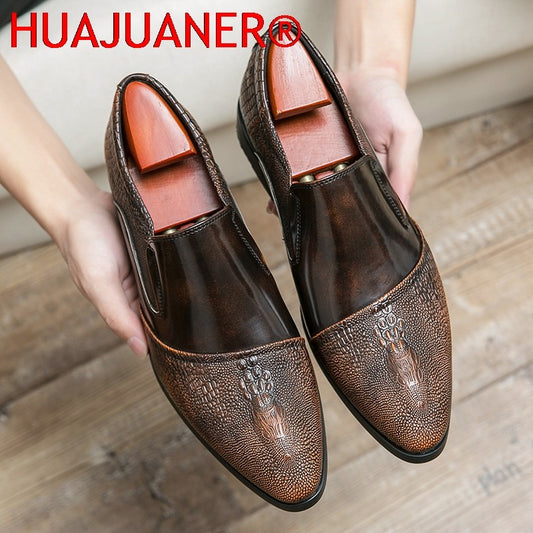 Luxury Crocodile Pattern Men Business Loafers Big Size Fashion Leather Comfortable Designer Wedding Social Formal Platform Shoes