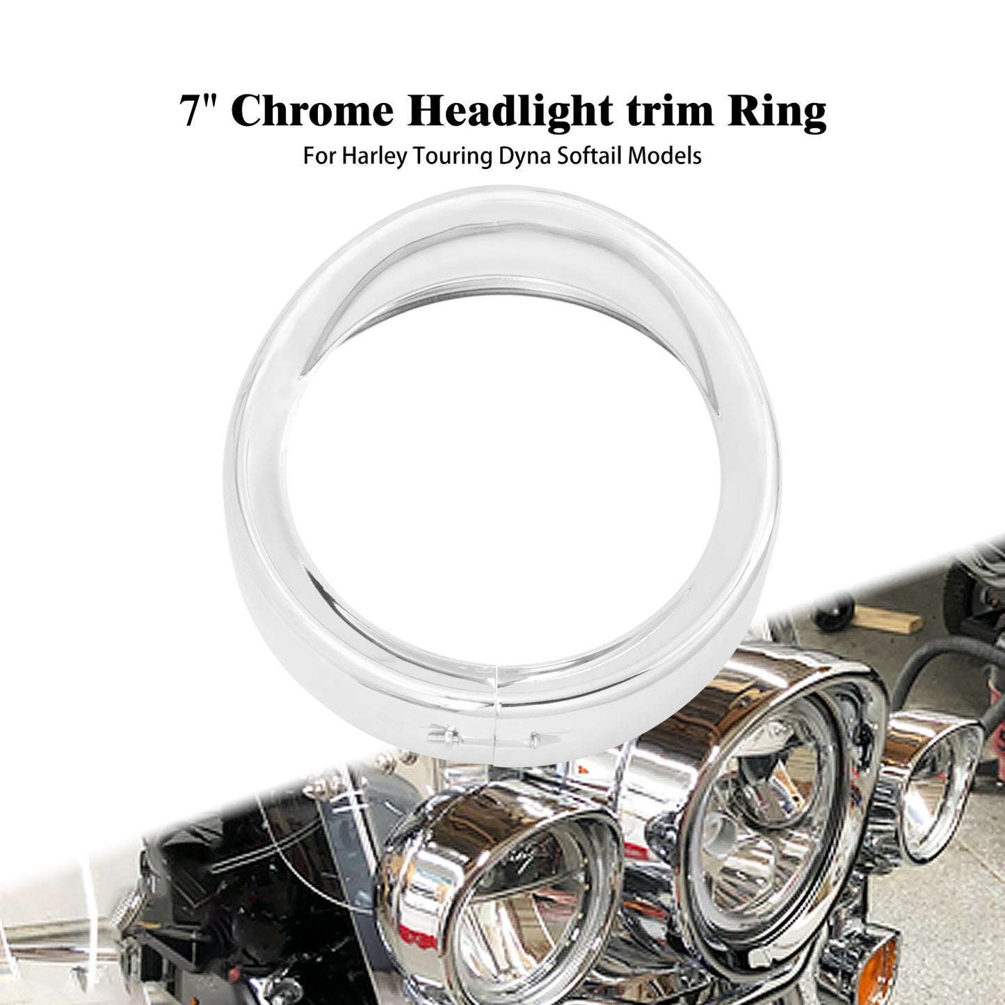 Anel de Acabamento do Farol de 7" para Motocicleta Estilo Viseira Preto/Cromado para Harley Touring Road King 94-2022 Electra Glide Softail FLD Trike