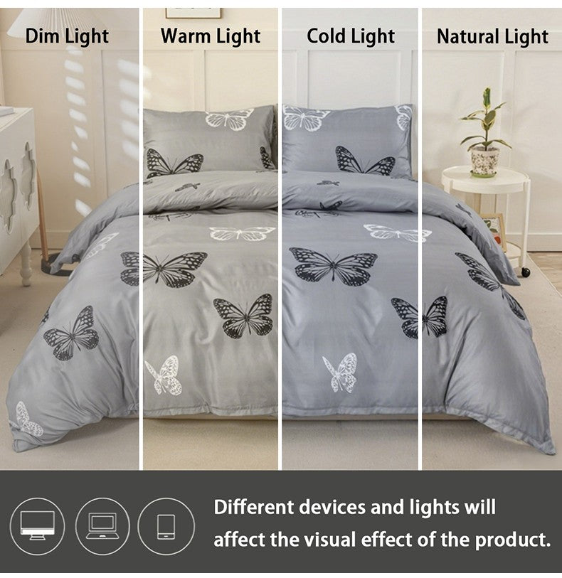Conjunto de Capa de Edredom com Estampa de Borboleta 3 Peças, Conjunto de Cama Macio e Suave para a Pele Inclui 1 Capa de Edredom e 2 Fronhas