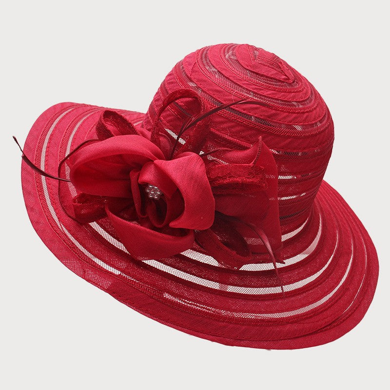 Novo Chapéu Feminino De Verão Em Organza Com Aba Larga E Flor Grande Fedora Elegante Para Casamento Igreja Festa