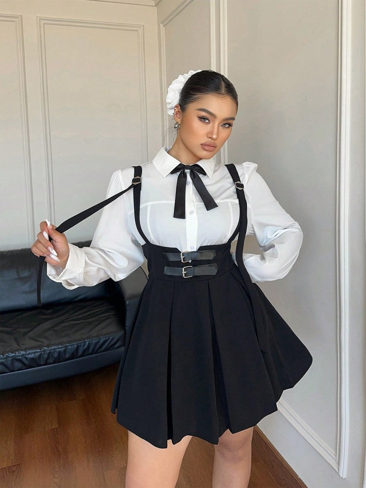 Plus Size Women's High Waisted Solid Colour Peplum Casual Suspender Skirt Elegant Casual Pure Colour Y2K Skirt