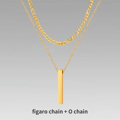 Vnox 3D Vertical Bar Necklaces for Men, Layering Stainless Steel Geometric Pendant, Layered Wheat Rope Cuban Chain, Boy Collar