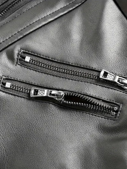 New Fake Two Pieces Motorcycle Leather Jackets Man Casual Fashion Motorcycle Coat Slim PU Lapel Jackets Autumn Leather Coat Male