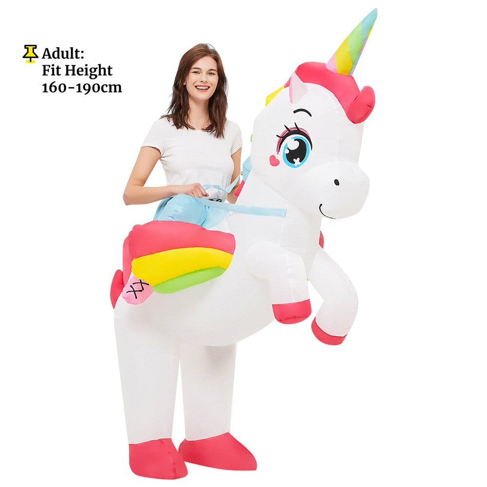 Inflatable Unicorn Ride On Costume for Adults – Funny Rainbow Fantasy Cosplay Outfit for Halloween Parties and Festivals