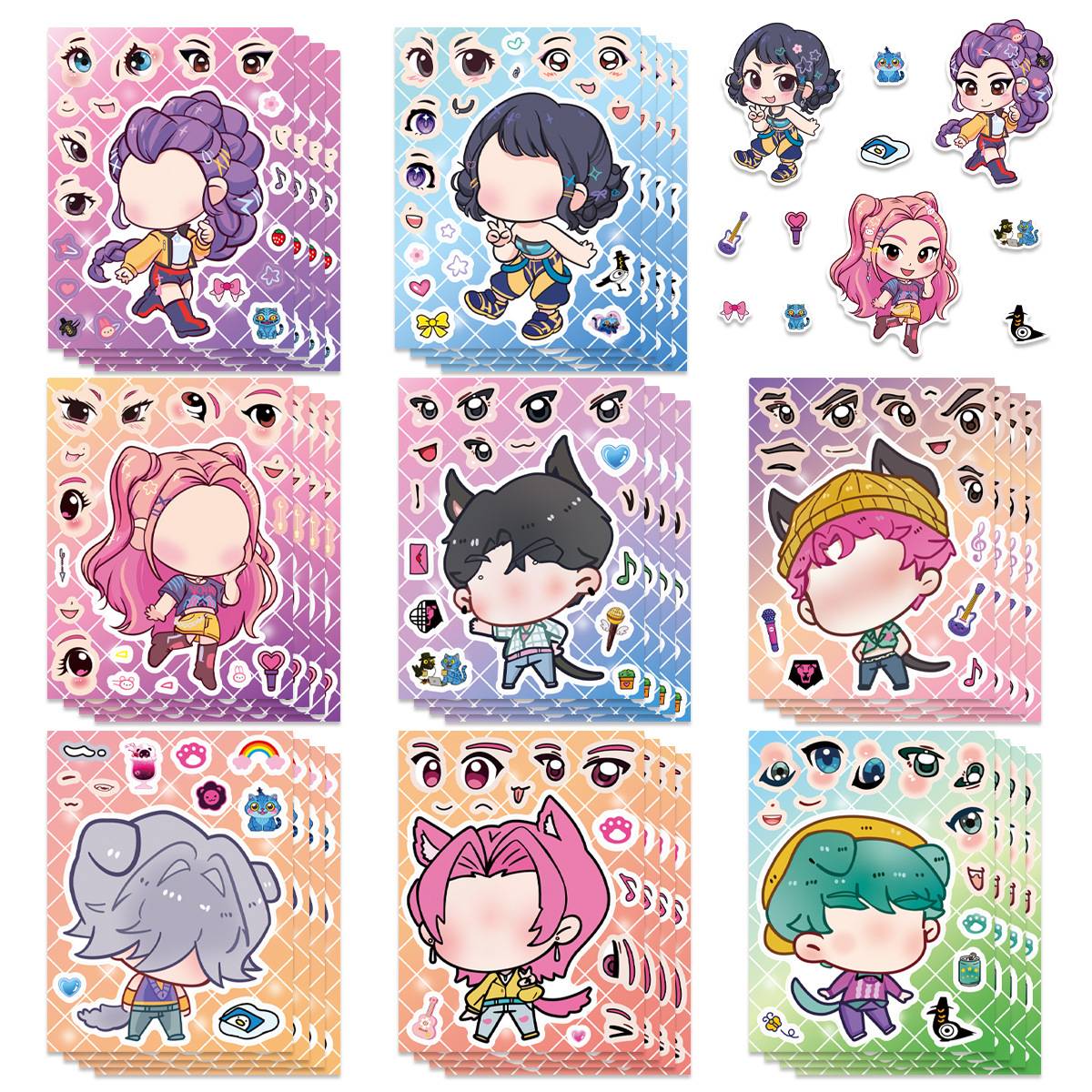 16PCS Cute Make a Face Stickers DIY Handicrafts Waterproof Puzzle Reward K-POP Stationery Stickersk Party Favors Gift