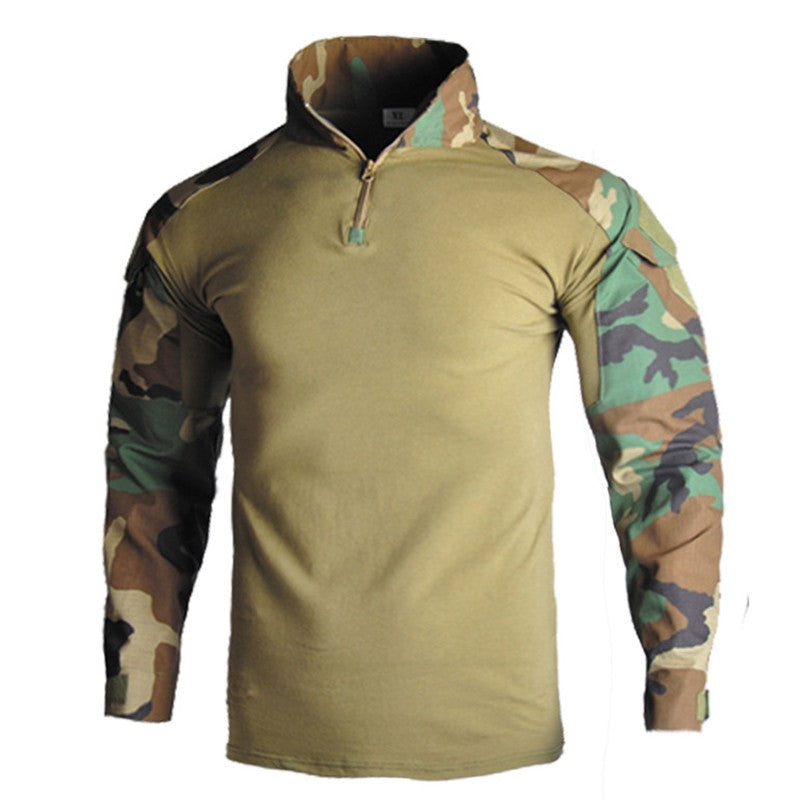 Men's Outdoor Long Sleeve Combat Shirt Cargo 1/4 Zipper Ripstop Cotton Tactical Shirts US Army Camoufalge Airsoft Clothing