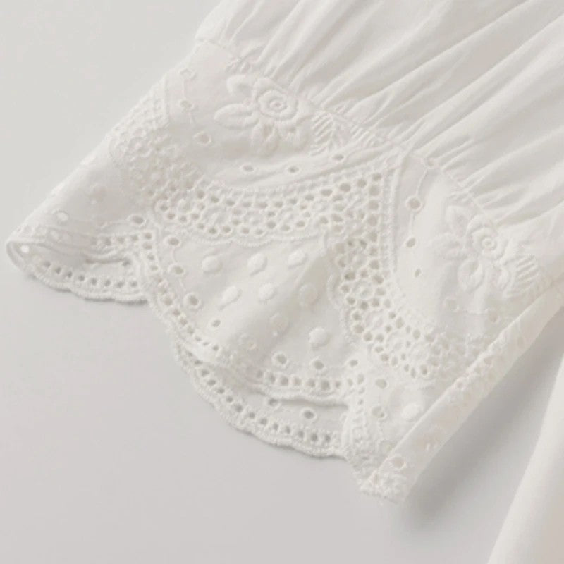 Summer Lace Embroidery Woman Blouse Fashion Hollow Out Stylish Elegant White Shirts Vintage Casual Half Sleeve Tops Blusas 13102