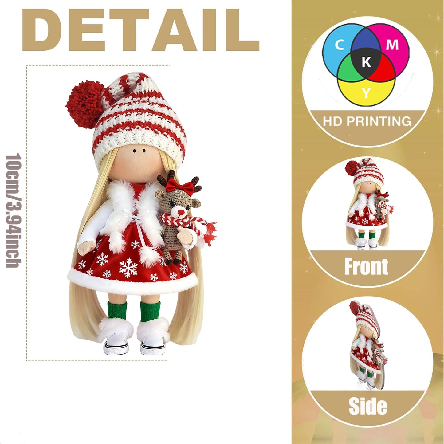 12Pcs Classic Long-haired Christmas Doll Design High-quality 2D Flat Wooden Pendant Christmas Doll Decoration for Christmas