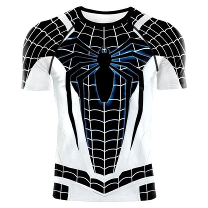 2025 summer new men's compression T-shirt Spider role play short sleeve T-shirt elastic superhero top fitness activewear