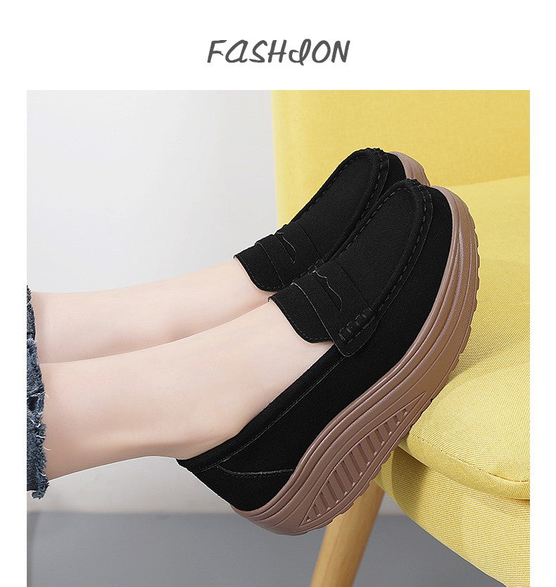 Ngouxm Women Flat Platform Loafers Ladies Elegant Suede Leather Moccasins Shoes Woman Slip On Moccasin Women's Casual Shoes