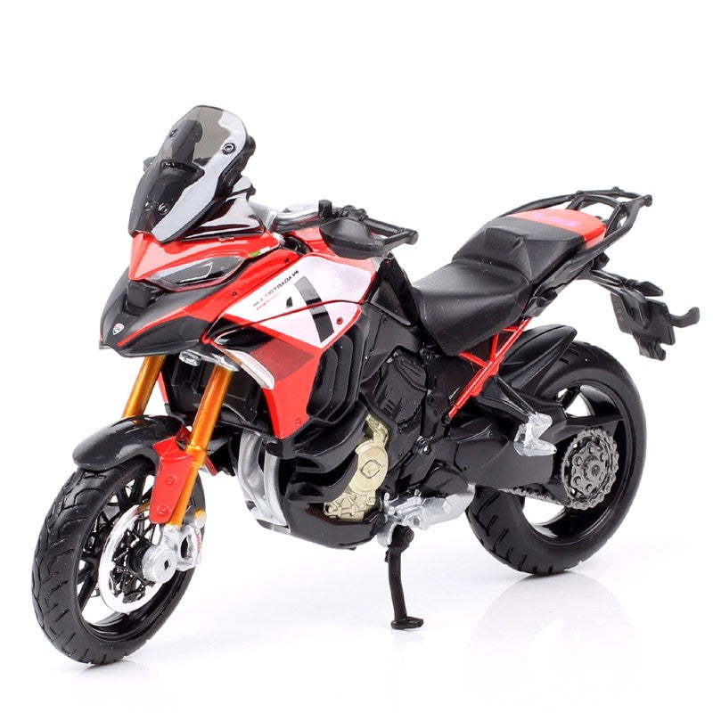 Miniaturas de moto de aventura Bburago Ducati Multistrada V4 Pikes Peak em escala 1/18, modelo de motocicleta de brinquedo diecast, vermelha