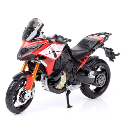 Miniaturas de moto de aventura Bburago Ducati Multistrada V4 Pikes Peak em escala 1/18, modelo de motocicleta de brinquedo diecast, vermelha