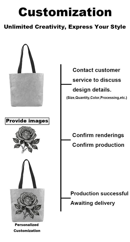 1 Piece Custom Tote Bag for Your Design Waterproof Dupont Paper Beach Bag Large Capacity Eco Shopping Shoulder Bag Woman