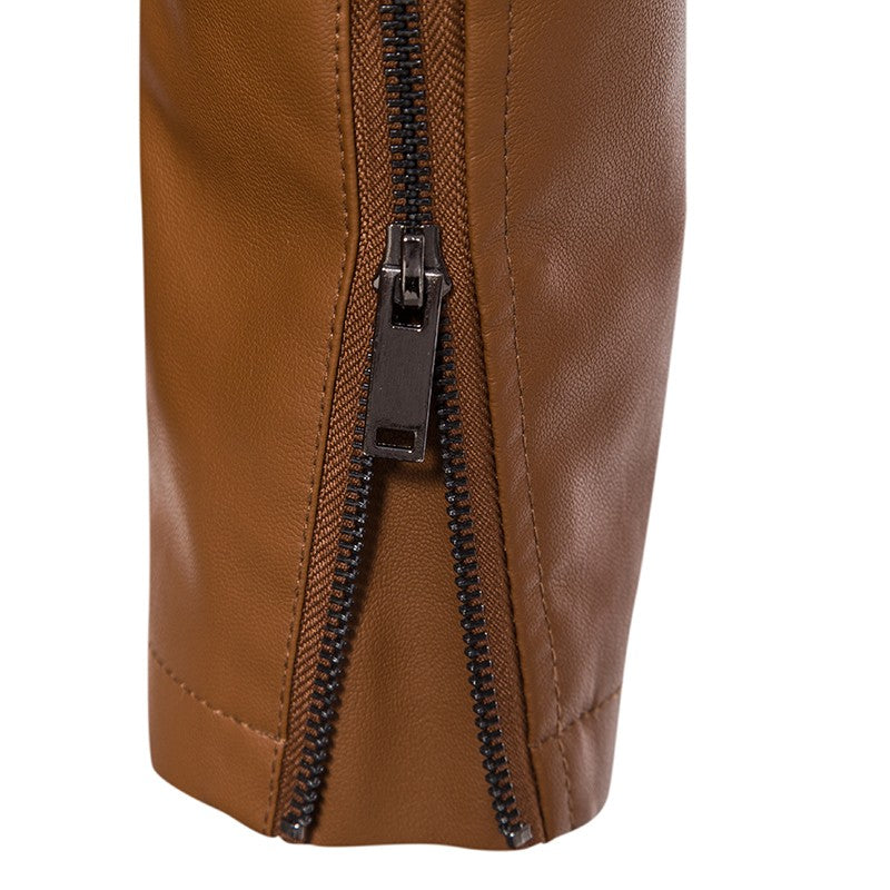 TRAF Leather Men's Youth Trend Autumn And Winter New Slim Korean Version Of Handsome Men's Autumn Coat Leather Jacket Men