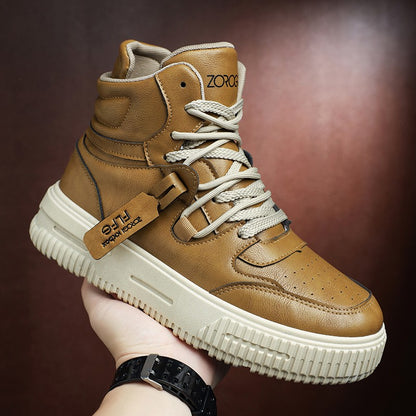 Fashion Leather Ankle Boots Men's Skate Sneakers Comforty Non Slip Wear Resistant Sole Winter Boots Preppy Street Casual Shoes