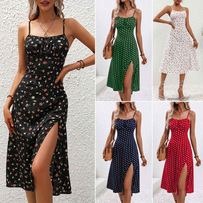2024 Summer Sexy Spaghetti Straps Dress Women Fashion Polka Dot Print Sleeveless