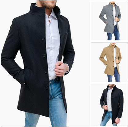 Elegant Jackets Man Single Breasted Man's Janket Solid Wool Blends Mid-length Trench Coat Long Men's Coat